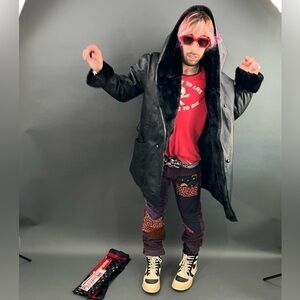 Vintage Leather Hooded Trench Coat